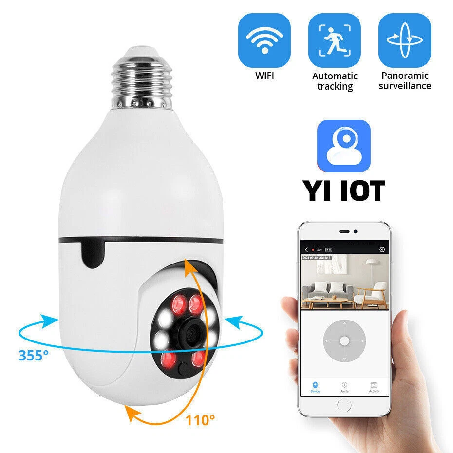 1080P HD E27 Light Bulb IP Camera 5G Wi-Fi IR Night Smart Home Wireless Security - Image 3 of 4