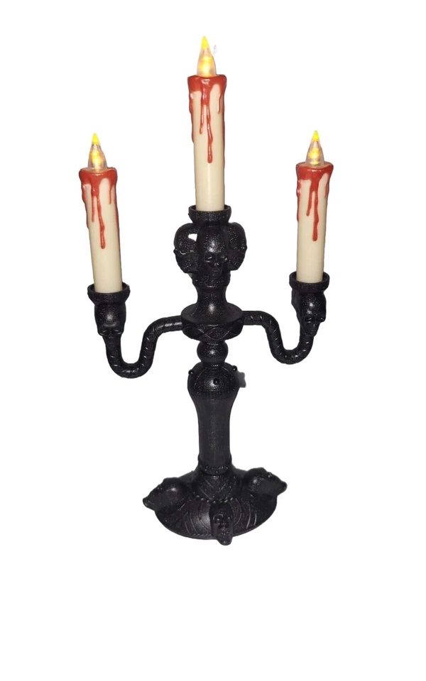 Mansión Gótica Embrujada 3 Luces NEGRO CALAVERA CANDELABRO LED Vela Lámpara Decoración Foto 2 de 4