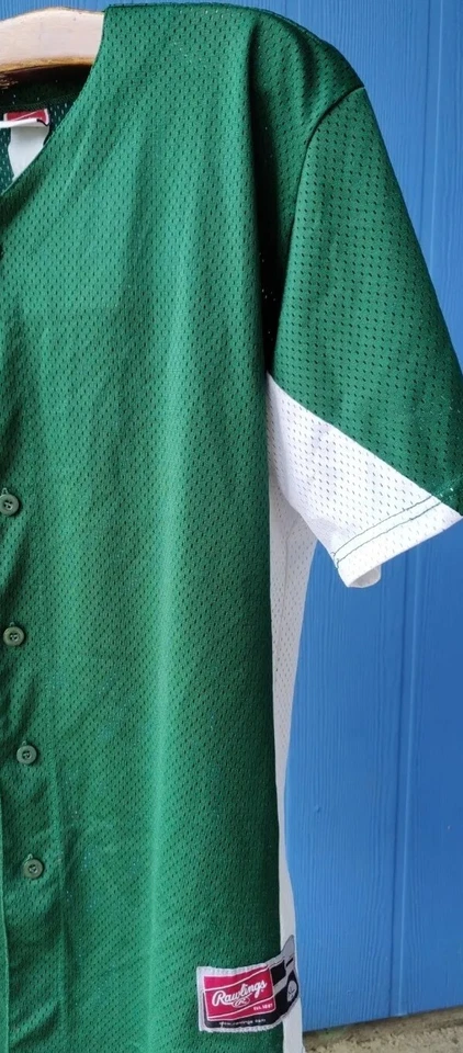 Camisa de béisbol de malla abotonada verde con paneles de malla blanca Rawlings de colección (para hombre XL) Foto 2 de 2