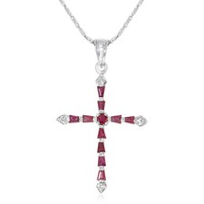 Cross Pendant 0.63ct Natural Ruby Diamond Jewelry 18K White Gold Crucifix Gems