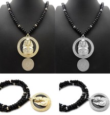 Egyptian Pharaoh King Tut Pendant 6mm/30" Wooden Beads Fashion Necklace RC3859