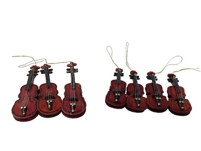 (7) Vintage Red Wooden Violin & Strings Instrument Christmas Ornaments ...