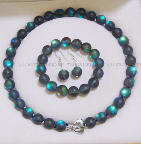 6/8/10/12mm Gray Gleamy Rainbow Moonstone Round Beads Necklace Bracelet Earrings - Picture 1 of 10