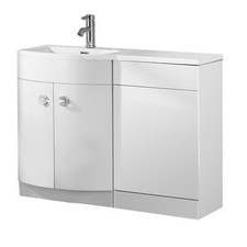 Bathroom D Shape White Basin Vanity Wc Unit Cabinet 1100 Left Hand | Dene