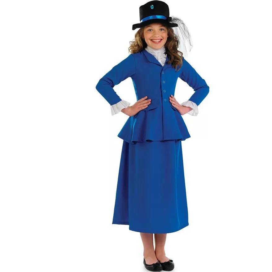 Bambini Vittoriano Nonna Costume Ragazze Mary Poppins Blu Completo