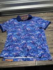 Robert Graham Warden Polo Shirt Medium Blue Textural Floral Classic Short Sleeve