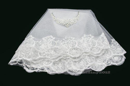 1T White Elbow Wedding Bridal Veil w/o Comb Lace Edge Wedding Accessories - 第 4/4 張圖片