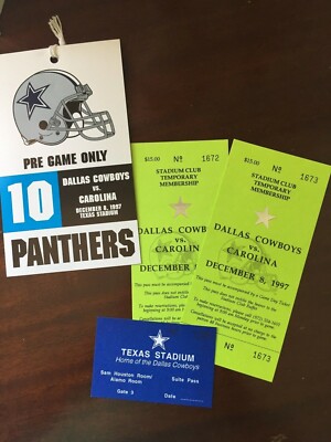 RARE ORIGINAL Dallas Cowboys 12/8/97 Panthers Stadium Club Field / Pre Game pass
