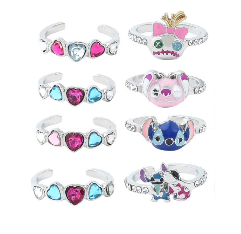Lindo anillo ajustable Loli Stitch ángel dibujos animados pareja moda 1 par