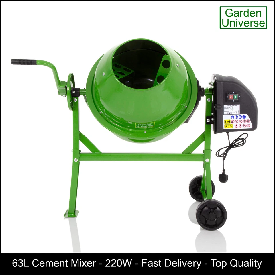 Cement Mixer Electric 220W Powerful Motor 63L Capacity by Garden Universe