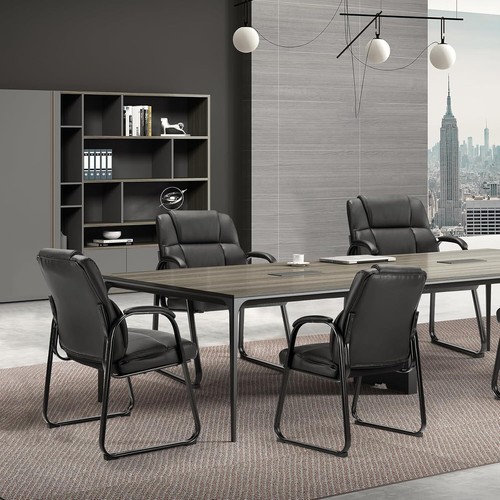 Office Padded Guest Chair Leather Stationary Home Waiting Room Chairs Comfy Arms - Picture 7 of 12