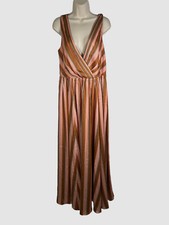 950 Badgley Mischka Women's Pink Sleeveless Striped V-Neck Gown Dress Size 14