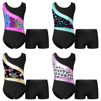 DE* Kinder Mädchen Turnanzug Ärmellos Body Shorts Ballettanzug Gymnastik Trikot