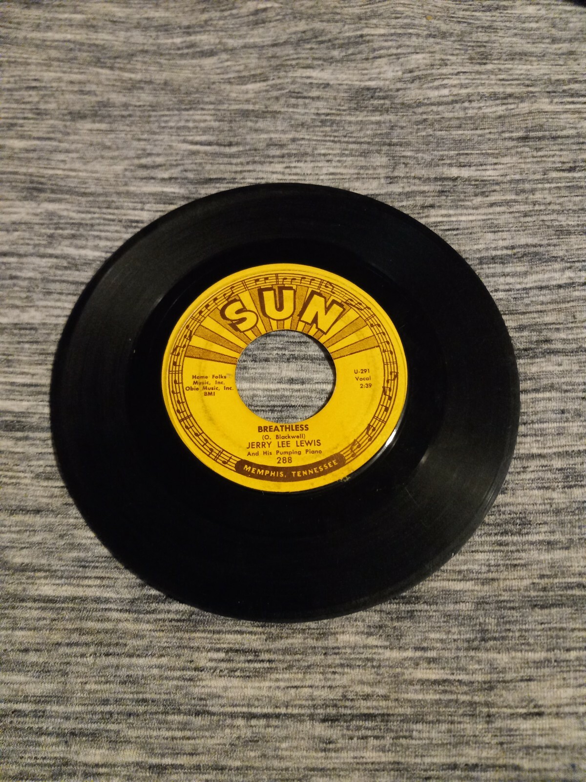 Jerry Lee Lewis Sun Records 45-Down the Line/Breathless-Sun 288