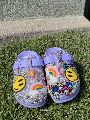 Little Girl Happy Face Mules Sandals Size 13 Custom - Picture 1 of 4