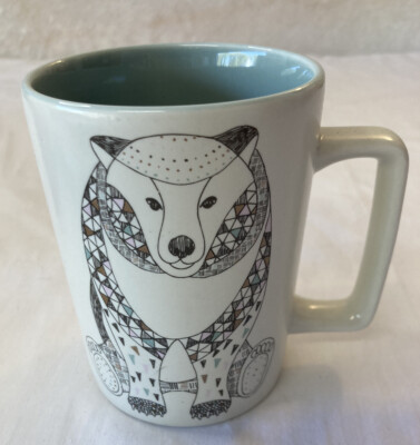 Starbucks 2017 Mosaic Polar Bear Art Coffee Mug 12 oz Ivory With Teal Interior