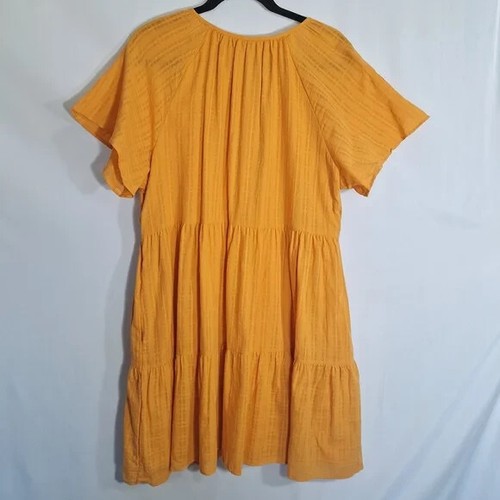 Knox Rose Womens Boho Flowy Rose Yellow Tiered Dress Short Sleeve Size XL New - Picture 9 of 12