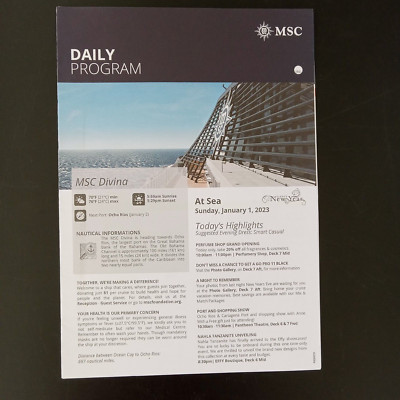 DIVINA MSC Cruise Line Daily Program January 1, 2023 Activities Planner Kids
