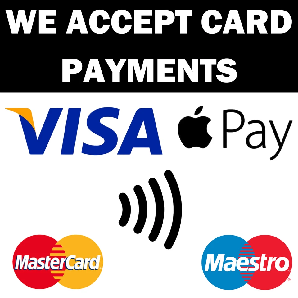 LK SIGNS 2025 Contactless Card Payments Sticker Taxi Shop VISA Apple Pay master card