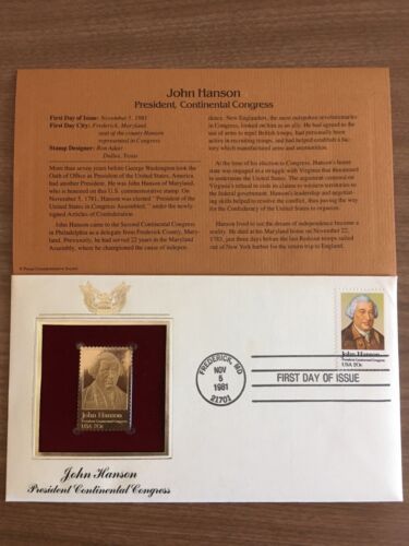 1981 John Hanson 22kt Gold Replica First Day Cover - Picture 1 of 1