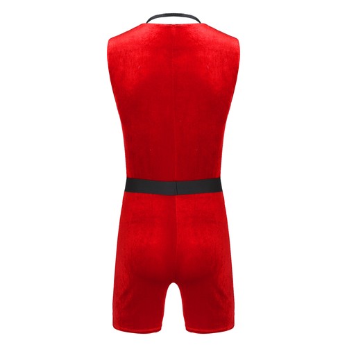 Mens Velvet Deep V Neck Jumpsuit Belt Bowtie Costume Christmas Fancy Dress - Picture 7 of 22