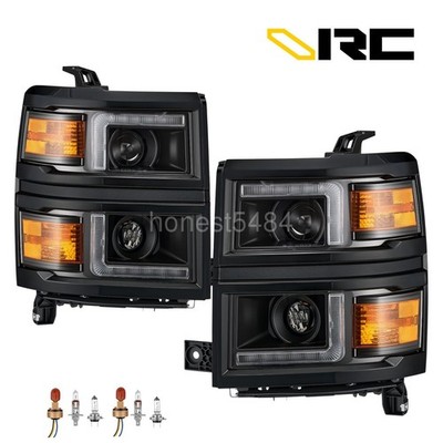 For 2014-2015 Chevrolet Silverado 1500 Dual Projector Headlights w LED DRL Black