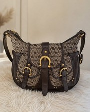 Vintage BORSA COCCINELLE pelle marrone + monogramma a tracolla regolabile