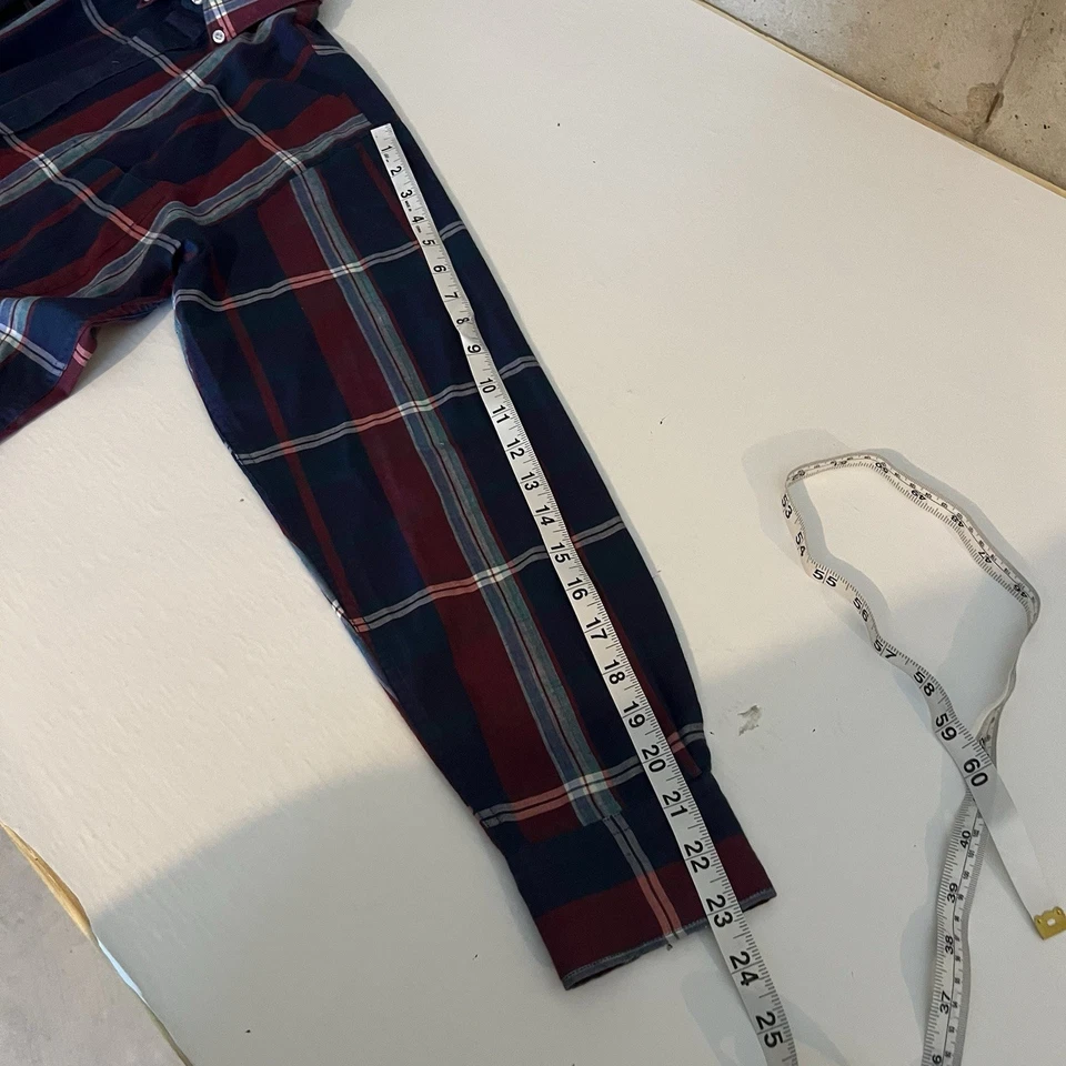 Camisa De Colección Años 70 80 Manhattan Para Hombres S Abotonada Azul Rojo Blanco A Cuadros Calce Ajustado Foto 4 de 4