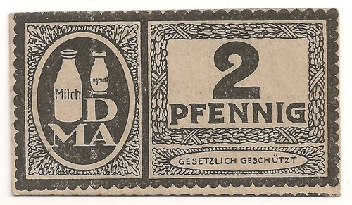 #A1536 High Value? 1920 Emergency notgeld 2pf. Dresdner Milchversorgungs-Anstalt