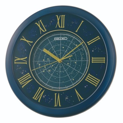 Seiko runde blaue Batterie Wanduhr Sterne und Sternbild QHA013L