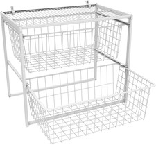 Wire Basket 2 Drawer Organizer Unit with Shelf for Pantry, Closet, Clothes, Line
