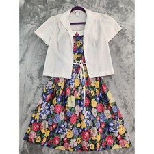 Vintage 70s DASH-ABOUT Dress Set Womens XS Multicolor Floral Sundress Jacket