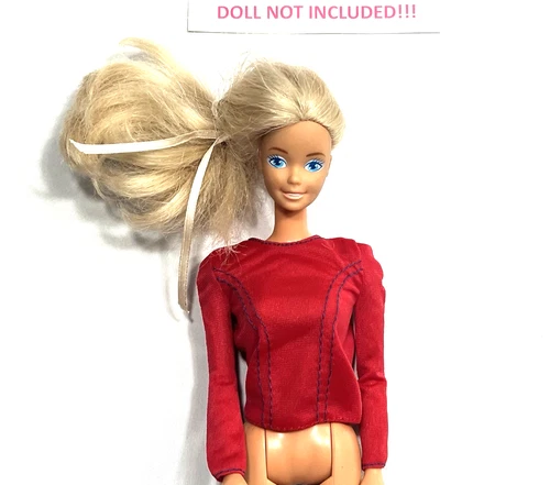 Vintage 1970s Barbie Fashion CLONE Red Long Sleeve Top w/Blue Trim ~ EXC