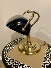 Bankers Library Lamp Blue Glass Brass Effect Stand Bulb Included Pls Read VGC