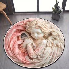 Golden Diamond Velvet Dotted Plastic Base Round Fairy Tale Style Carpet, 1pc,