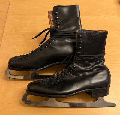 SCHWARZE LEDER SCHLITTSCHUHE - Größe UK 8,5 - CORONATION ACE, JOHN WILSON, SHEFFIELD