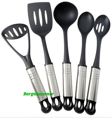 Küchenutensilien Set 5-teilig Schlitzwender Löffel Servierlöffel Schöpfkelle Abschäumer Stampfer