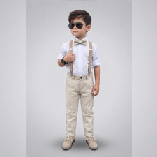 Boys Trousers White Shirt Suspenders Bow Tie Formal Outfit Set