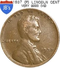 1937 (P) Lincoln Wheat Cent Penny - Circulated Good/Very Good (G/VG)