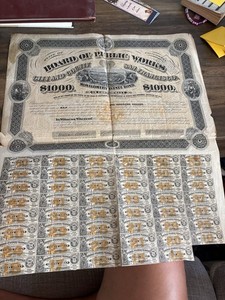 1873 San Francisco Montgomery Avenue $1000 Bond Board Public Works Coupons