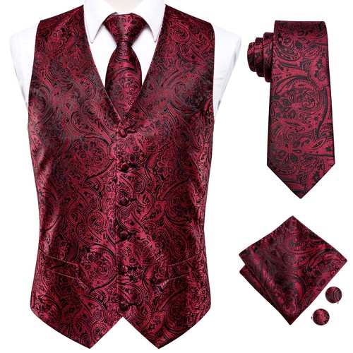 Men's Tuxedo Vest & Bowtie/Necktie Set, Classic Formal Waistcoat Paisley Floral - Picture 73 of 224