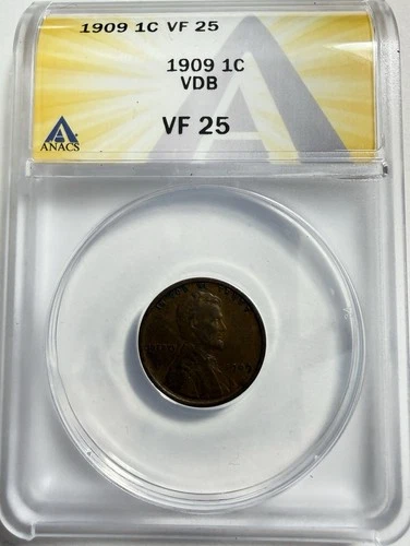 1909-P-VDB Lincoln Wheat Cent - ANACS VF 25 - Just Graded/New Holder