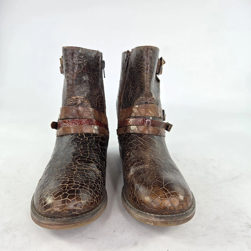 Nicola Barbato 皮革踝靴 US 7.5 棕色压花皮革扣骑手  — 第 2/4 张图片