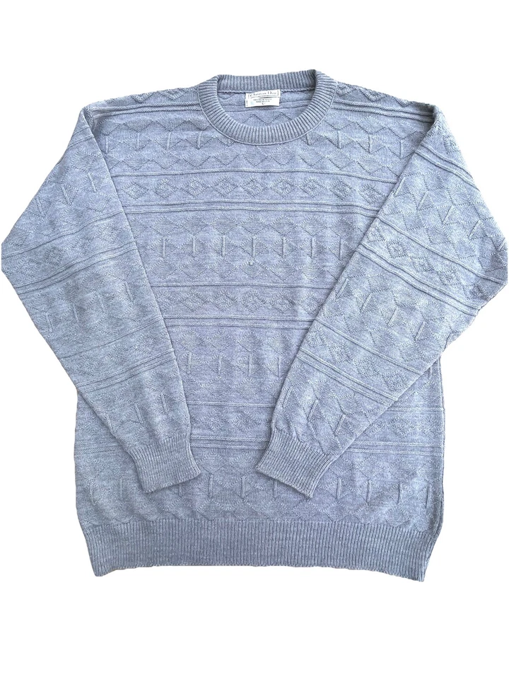 Christian Dior Vintage Men’s Diamond Weave Gray Sweater Soft Classic Sz L - Image 2 of 4