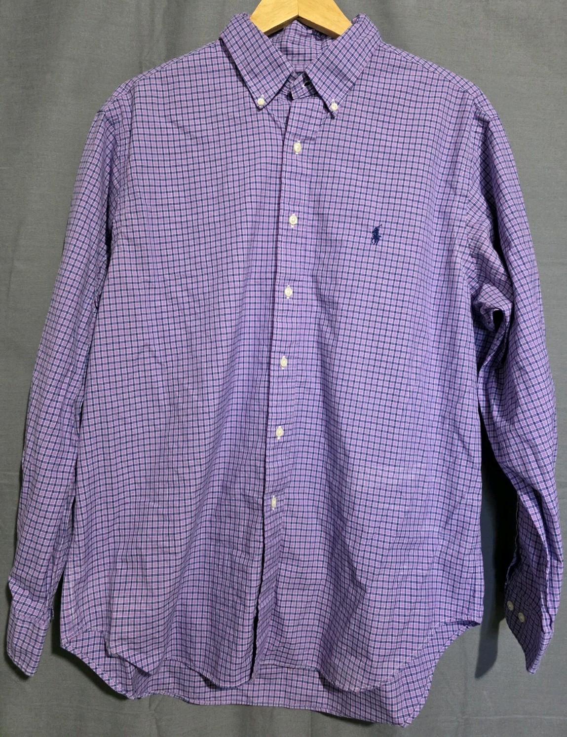 Ralph Lauren camicia uomo 17 vintage classica viola check manica lunga blu navy pony