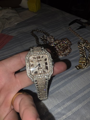 Iced Out Two Tone Cartier Santos 30 Plus Carats Of Natural Diamonds