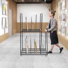 2 Tier Art Canvas Storage Rack with 4 Wheels Display Stand for Painting Board