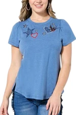 DG2 Women's Heart Embellished Short-Sleeve Tee Moonlight