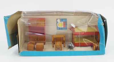 GDR wooden dollhouse furniture cabinet table stool 2 x chairs double bunk bed original packaging
