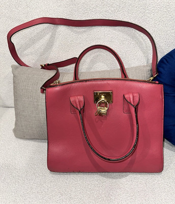 DKNY Elissa Pebble Leather Purse Handbag Bag Coral Pink Gold Satchel Zip Lux